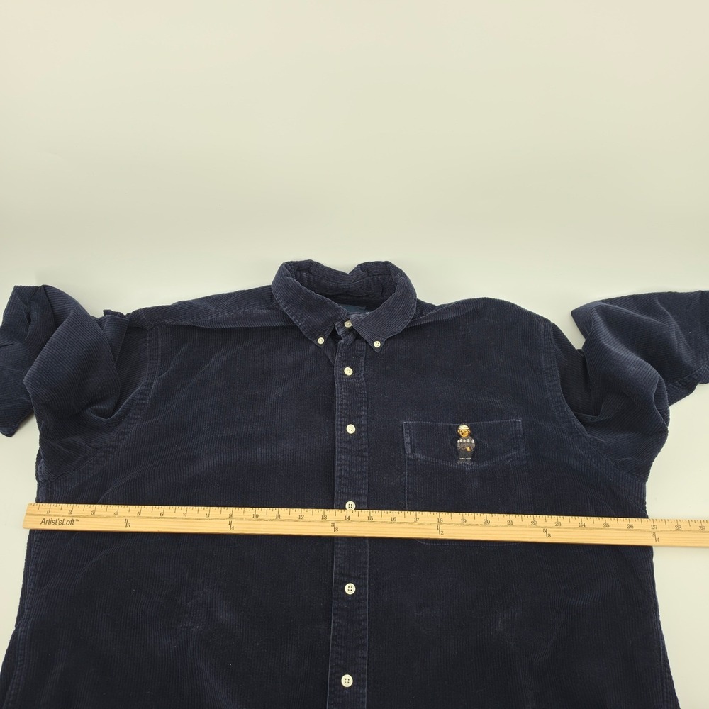 Polo Ralph Lauren Blaire Corduroy Shirt Mens Large Navy Blue Polo Bear Pocket - Picture 5 of 7